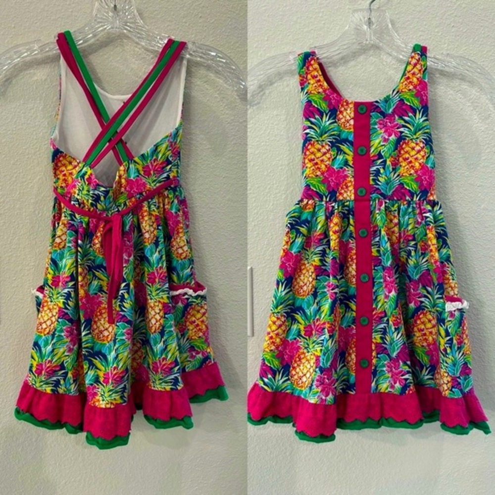 M Joy Tropical pineapple pink green Floral girls  Dress 6